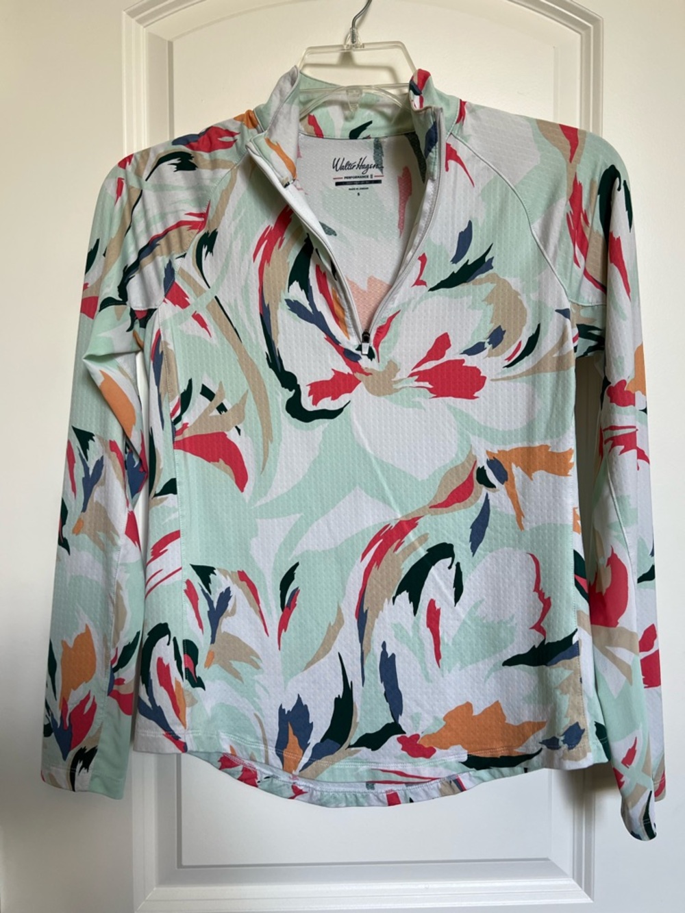 Walter Hagen Sm Golf Polo Floral Quarter-Zip Performance Top - SPF 50